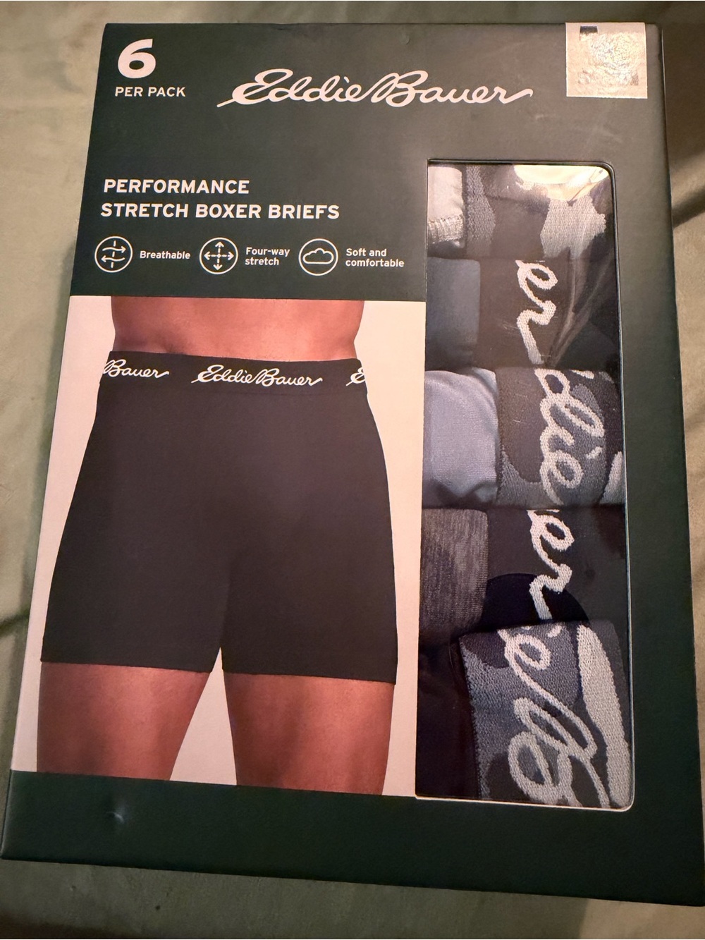 Eddie Bauer Men's Performance Stretch Boxer Briefs - Black & Gray (6-Pack)